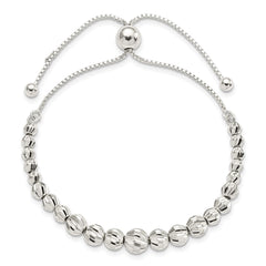 Sterling Silver Polished & D/C Beaded Adjustable Bracelet QG5895