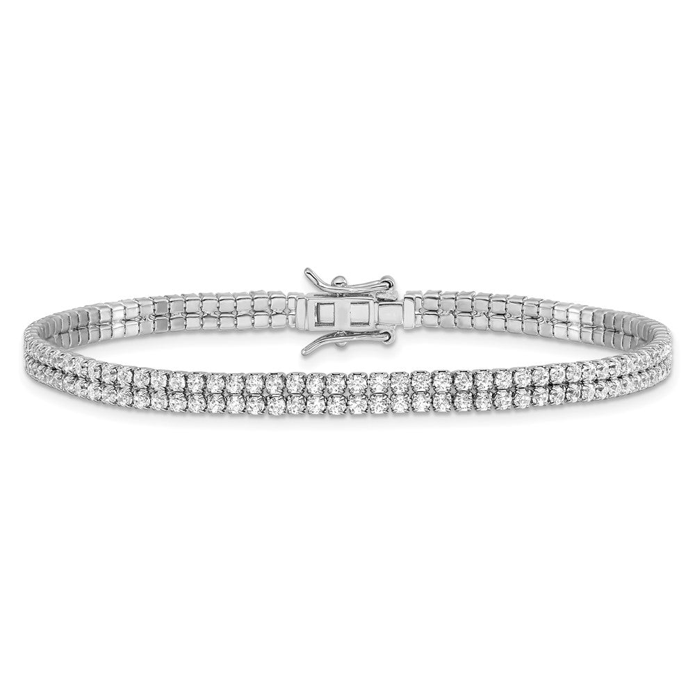 Sterling Silver Rhodium-plated 2-Row CZ Tennis Bracelet QG5902-7.5