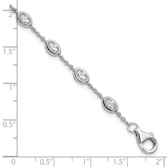 Sterling Silver Rhodium-plated Oval CZ w/1in ext 11 Station Bracelet QG5904-6.5