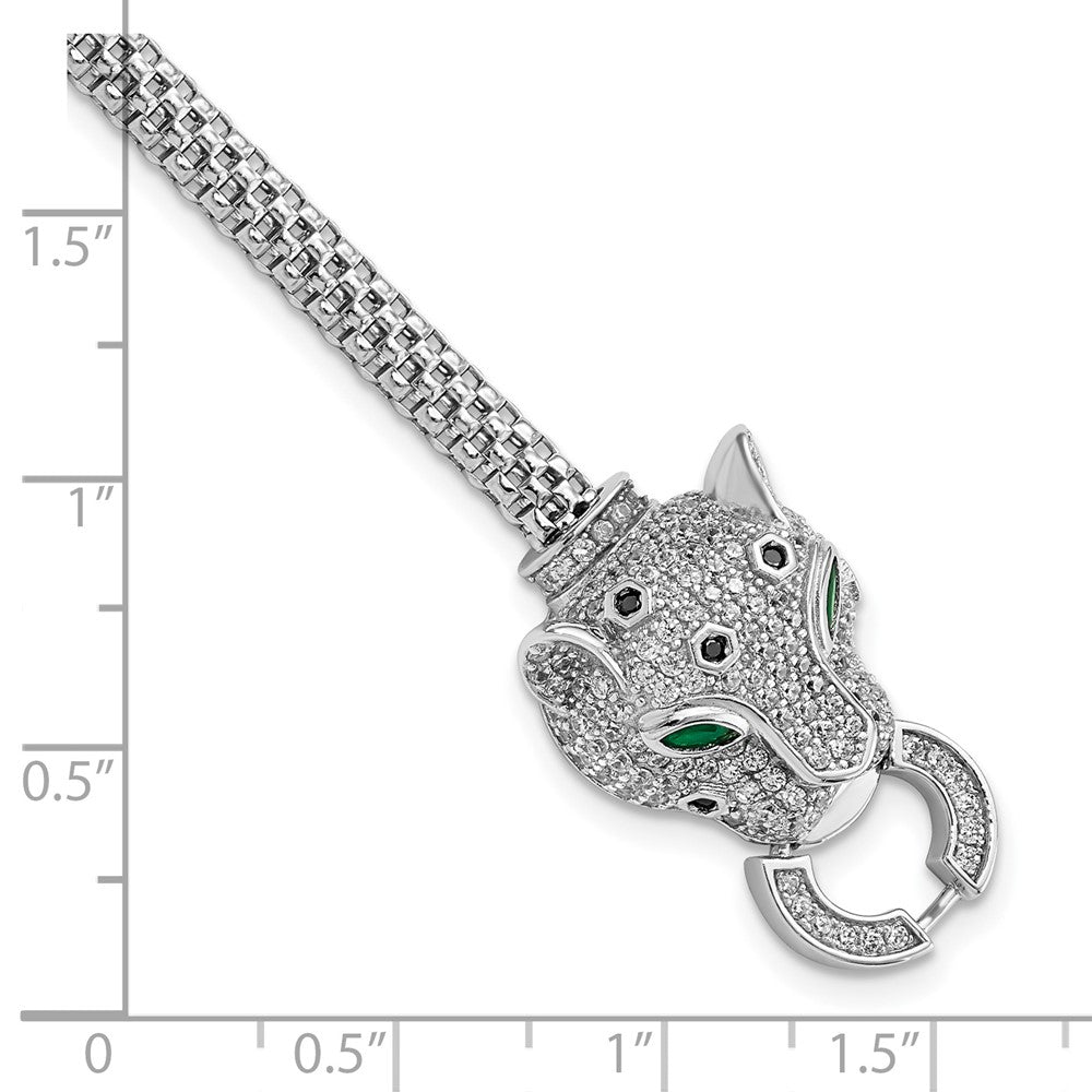 Sterling Silver Rhodium-plated Polished CZ Cheetah Head Bracelet QG5906-7.25