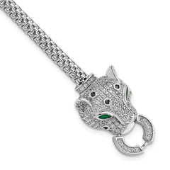 Sterling Silver Rhodium-plated Polished CZ Cheetah Head Bracelet QG5906-7.25