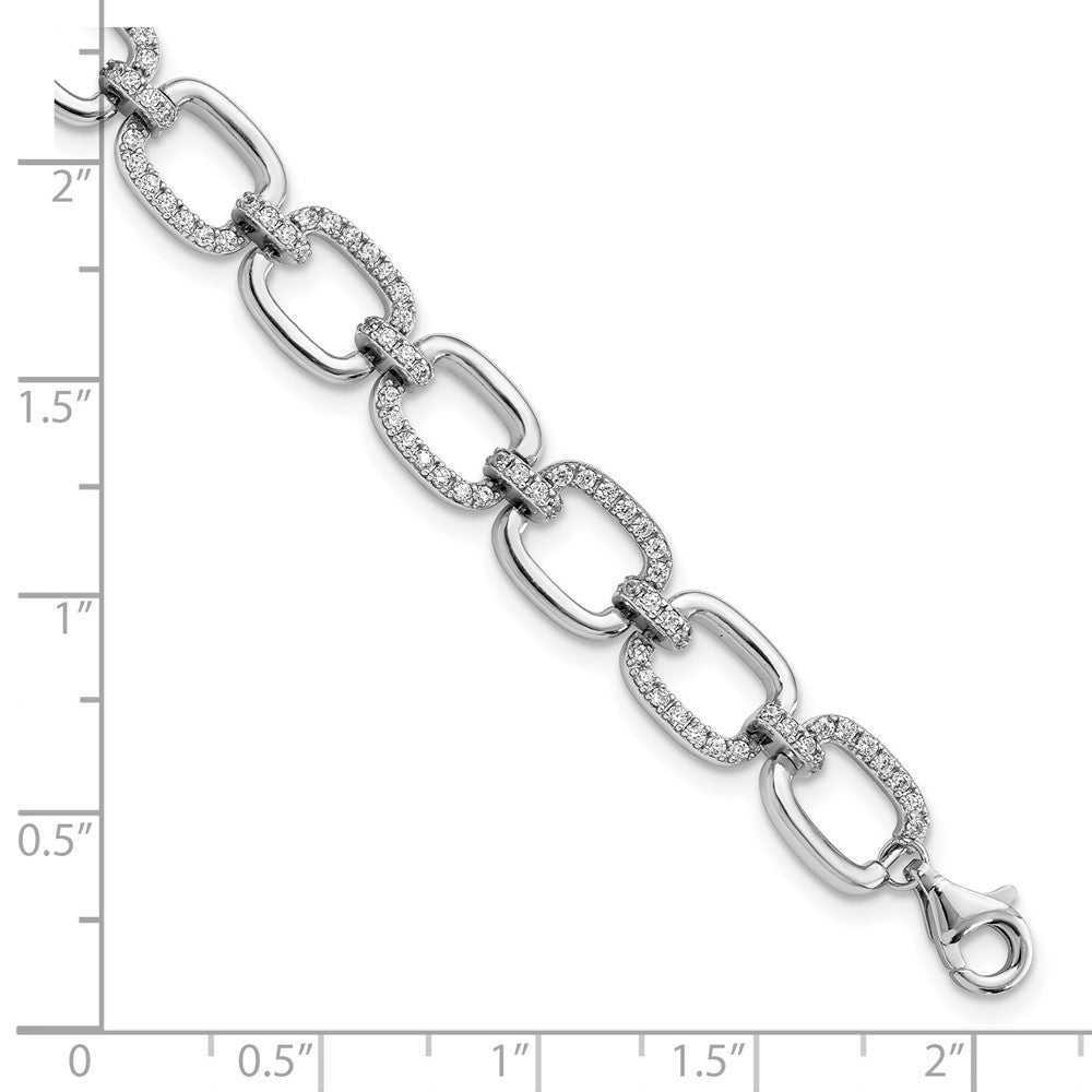 Sterling Silver Rhodium-plated Clear CZ and Polished Square Link 7.75 inch Bracelet QG5911-7.75