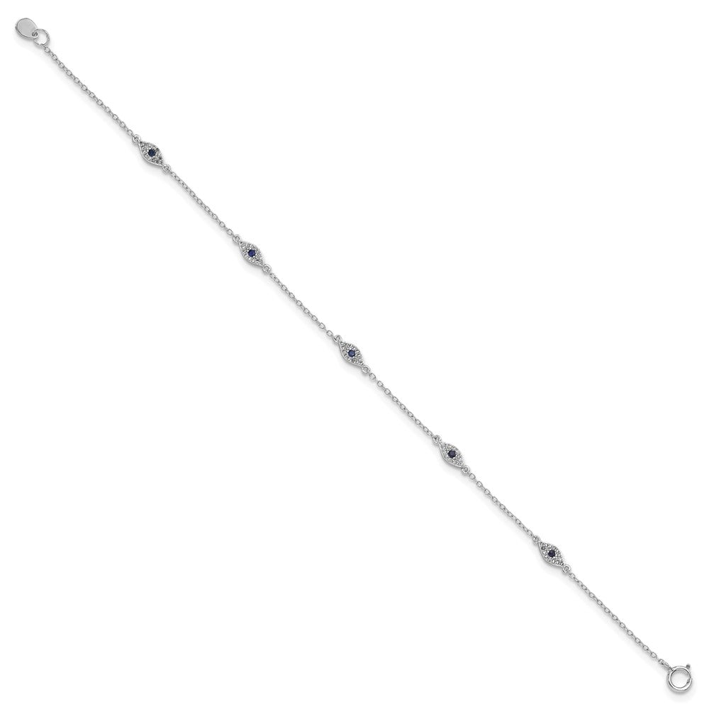 Sterling Silver Rhodium-plated Polished Blue & White CZ Eyes Bracelet QG5915-7.5