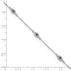 Sterling Silver Rhodium-plated Polished Blue & White CZ Eyes Bracelet QG5915-7.5