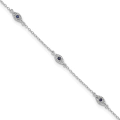Sterling Silver Rhodium-plated Polished Blue & White CZ Eyes Bracelet QG5915-7.5