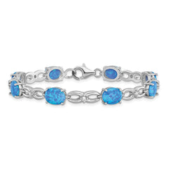 Sterling Silver Rhodium-plated Polished Blue Created Opal & CZ Bracelet QG5922-7.25
