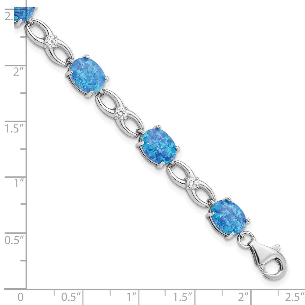 Sterling Silver Rhodium-plated Polished Blue Created Opal & CZ Bracelet QG5922-7.25