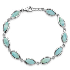 Sterling Silver Rhodium-plated Polished Marquise Shape Larimar Bracelet QG5923-8