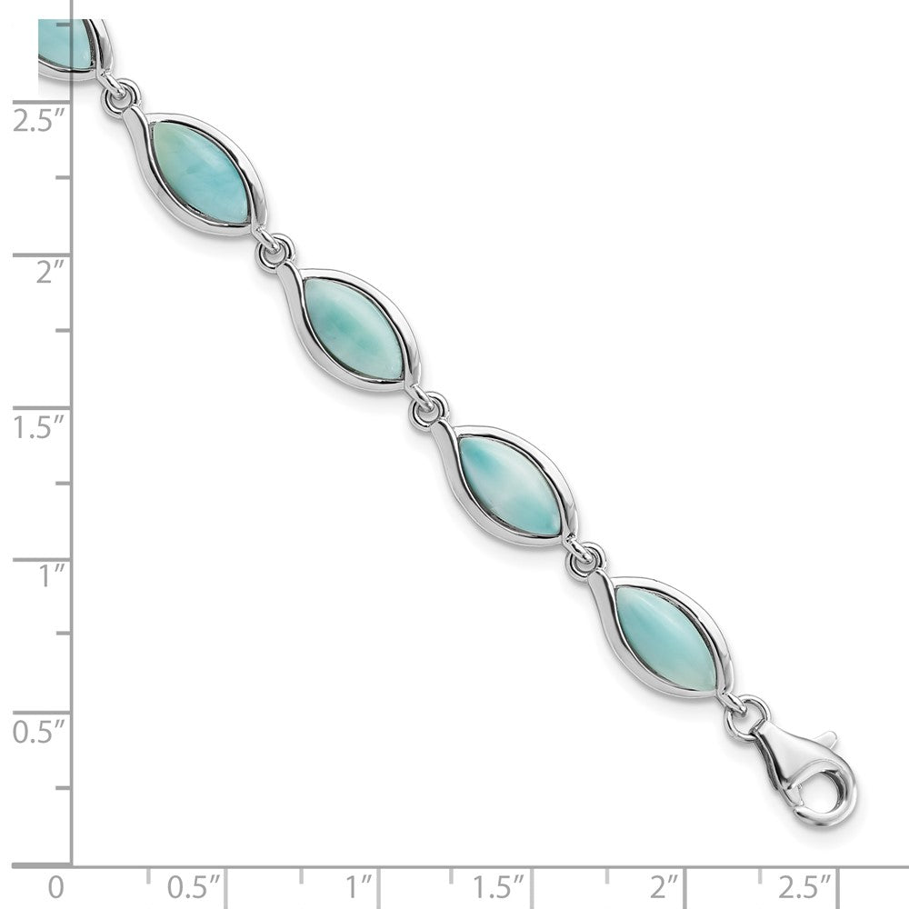Sterling Silver Rhodium-plated Polished Marquise Shape Larimar Bracelet QG5923-8