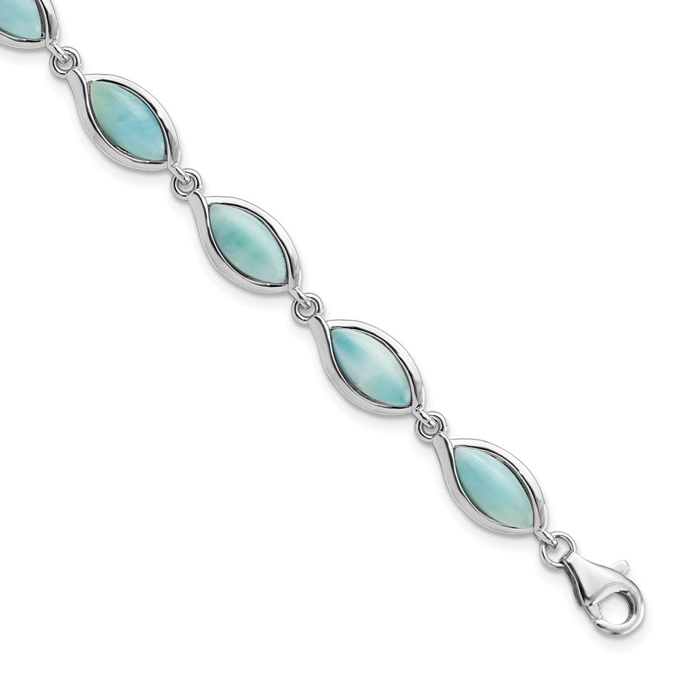 Sterling Silver Rhodium-plated Polished Marquise Shape Larimar Bracelet QG5923-8
