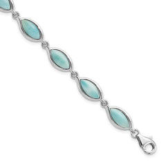 Sterling Silver Rhodium-plated Polished Marquise Shape Larimar Bracelet QG5923-8