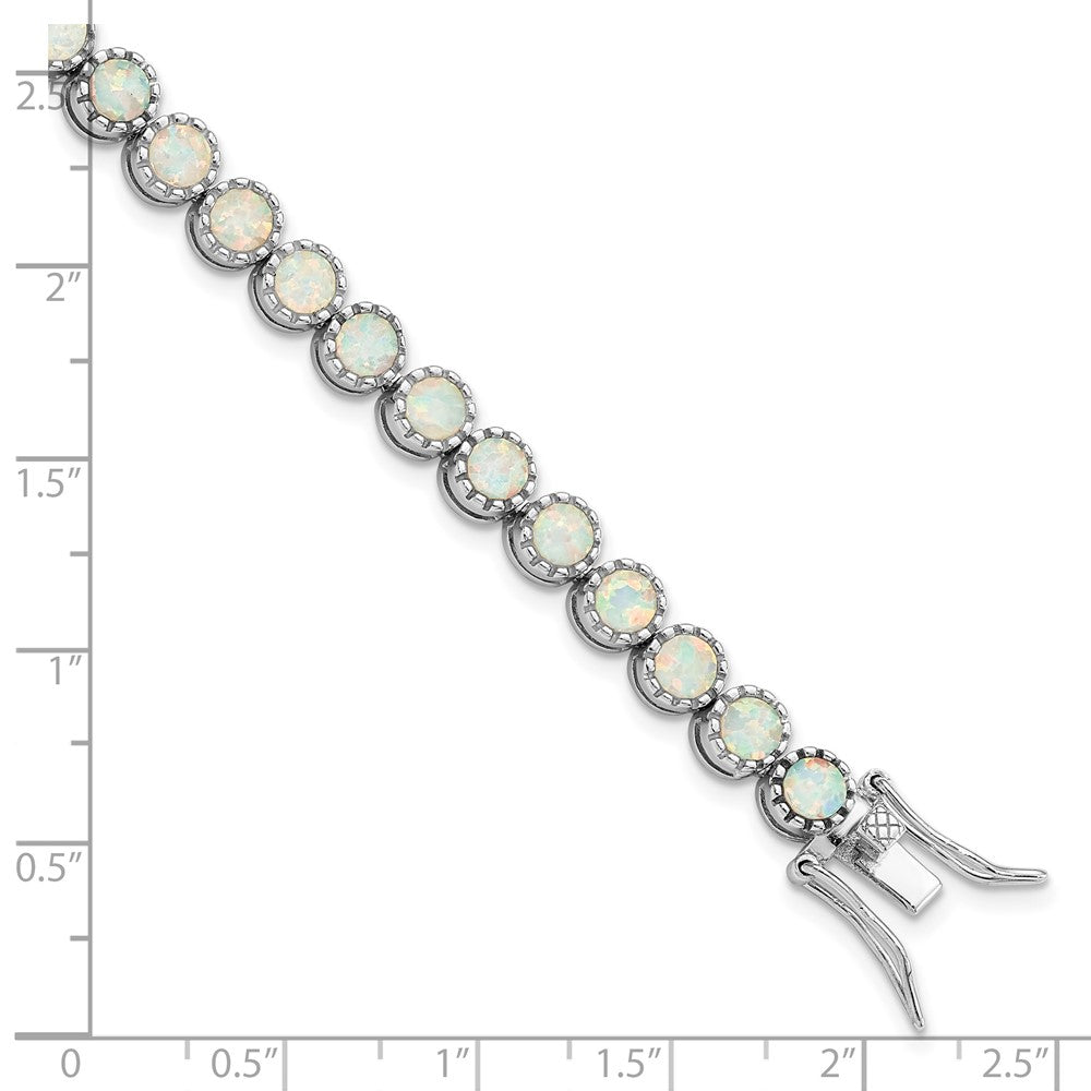 Sterling Silver Rhodium-plated Beaded White Created Opal Inlay Bracelet QG5925-7