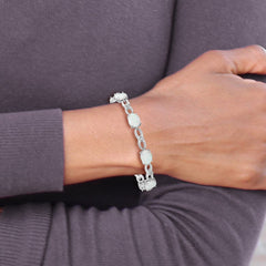 Sterling Silver Rhodium-plated Polished White Created Opal & CZ Bracelet QG5926-7.25