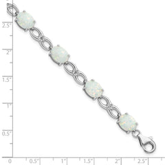 Sterling Silver Rhodium-plated Polished White Created Opal & CZ Bracelet QG5926-7.25