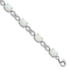 Sterling Silver Rhodium-plated Polished White Created Opal & CZ Bracelet QG5926-7.25