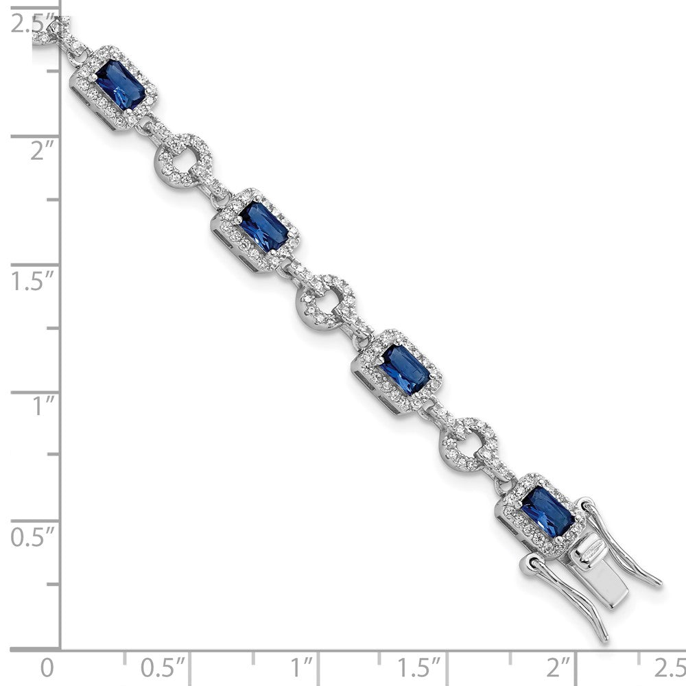 Sterling Silver Rhodium-plated CZ and Blue Glass Stone 7.75 inch Bracelet QG5929-7.75