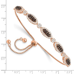 Sterling Silver Rose-tone Blk Rhodium-plated CZ Fancy Adjustable Bracelet QG5948