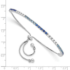 Sterling Silver Rhodium Created Blue Spinel & CZ Adjustable Bracelet QG5950