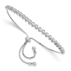 Sterling Silver Polished Rhodium-plated CZ Adjustable Bracelet QG5951