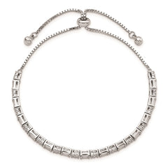 Sterling Silver Polished Rhodium-plated CZ Adjustable Bracelet QG5952