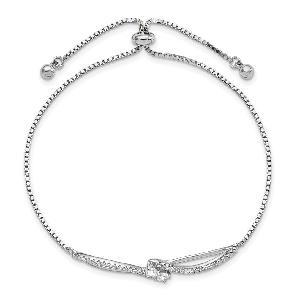 Sterling Silver Polished Rhodium-plated CZ Adjustable Bracelet QG5953