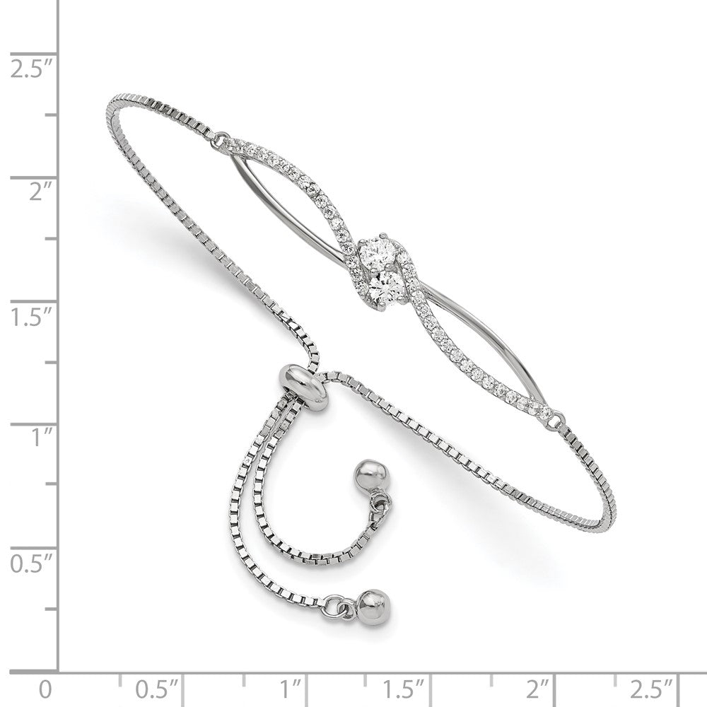 Sterling Silver Polished Rhodium-plated CZ Adjustable Bracelet QG5953