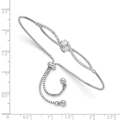 Sterling Silver Polished Rhodium-plated CZ Adjustable Bracelet QG5953