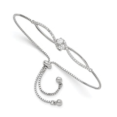 Sterling Silver Polished Rhodium-plated CZ Adjustable Bracelet QG5953