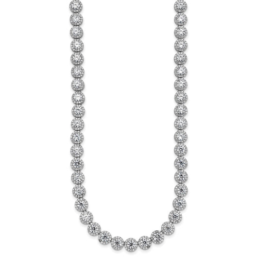 Sterling Silver Rhodium-plated Round Halo CZ Necklace QG5958-17