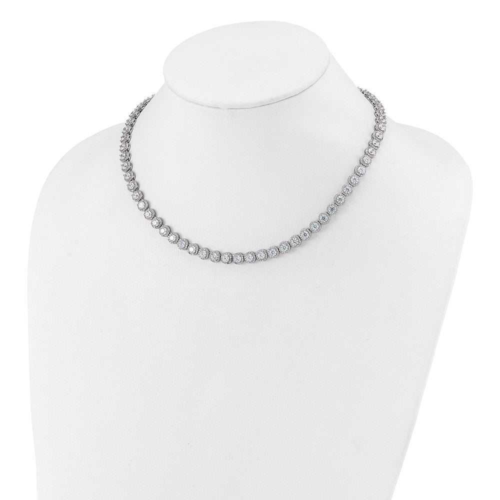 Sterling Silver Rhodium-plated Round Halo CZ Necklace QG5958-17