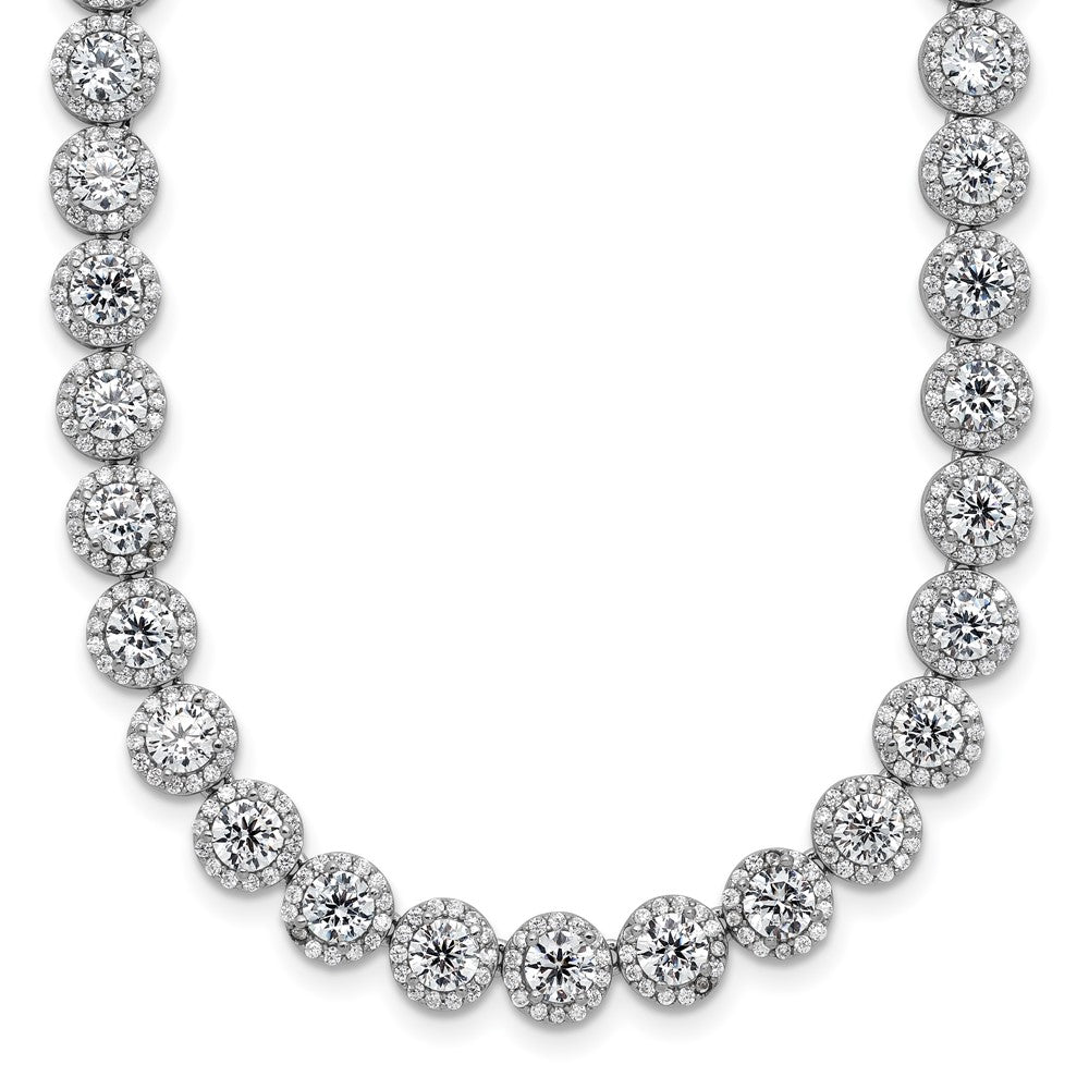 Sterling Silver Rhodium-plated Round Halo CZ Necklace QG5958-17
