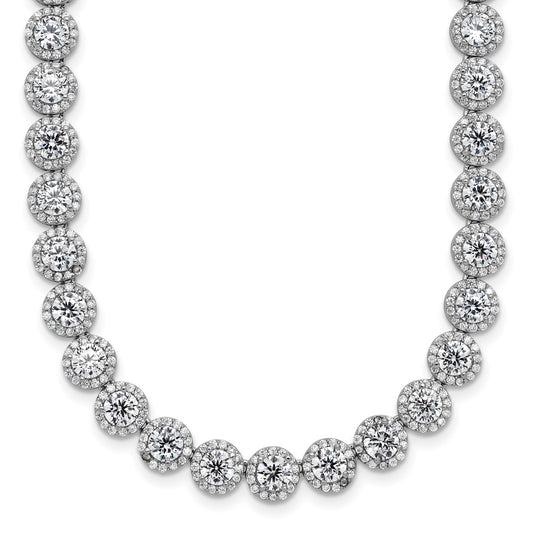 Sterling Silver Rhodium-plated Round Halo CZ Necklace QG5958-17