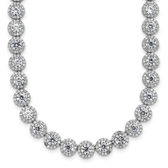 Sterling Silver Rhodium-plated Round Halo CZ Necklace QG5958-17