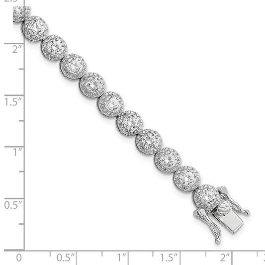 Sterling Silver Rhodium-plated Polished Round CZ Tennis Bracelet QG5958-7.5
