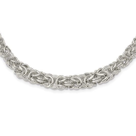 Sterling Silver Polished Byzantine Graduated Link Necklace QG5963-17