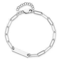 Sterling Silver Rhodium-plated Polished Bar w/ 1in ext. Bracelet QG5983-7