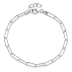 Sterling Silver Rhodium-plated D/C Fancy Link w/.75 in Ext Bracelet QG5986-7.25