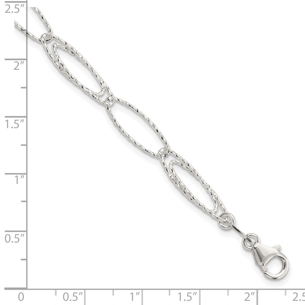 Sterling Silver Rhodium-plated Polished D/C Fancy Link Bracelet QG5990-7.5