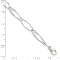 Sterling Silver Rhodium-plated Polished D/C Fancy Link Bracelet QG5990-7.5