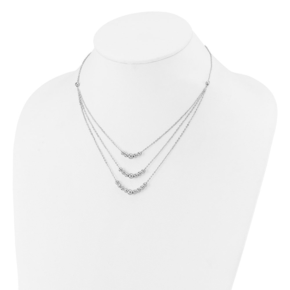 Sterling Silver Polished 3-Strand Beaded Necklace QG6006-16