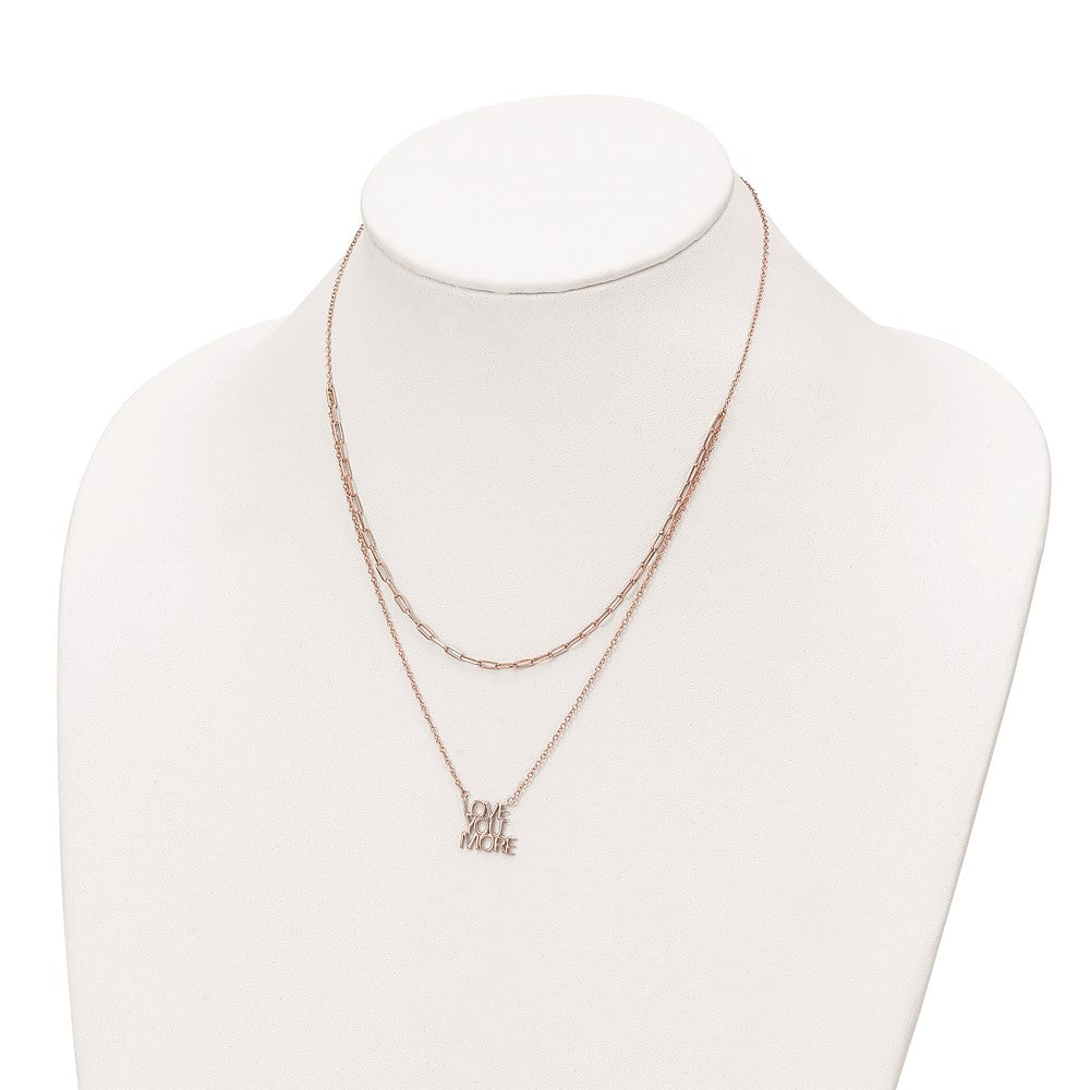 Sterling Silver Rose-tone Love You More Two Strand 16 inch Necklace QG6017-16