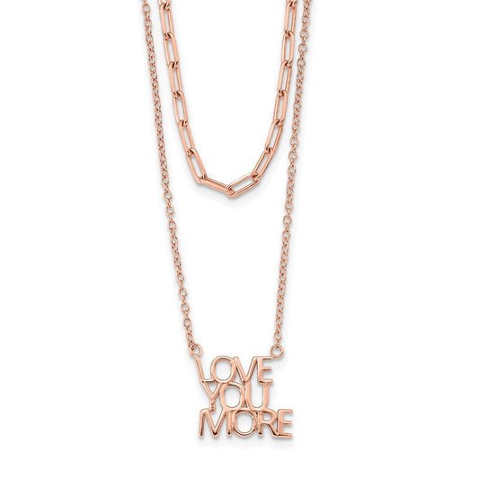 Sterling Silver Rose-tone Love You More Two Strand 16 inch Necklace QG6017-16