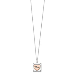 Sterling Silver RH-plated Rose-tone MOM/LOVE Heart Center Spins CZ w/2in ex QG6019-16