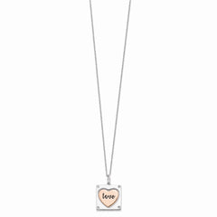 Sterling Silver RH-plated Rose-tone MOM/LOVE Heart Center Spins CZ w/2in ex QG6019-16