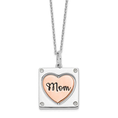 Sterling Silver RH-plated Rose-tone MOM/LOVE Heart Center Spins CZ w/2in ex QG6019-16