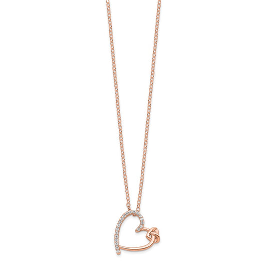 Sterling Silver Polished Rose-tone CZ Heart 18in Necklace QG6022-18