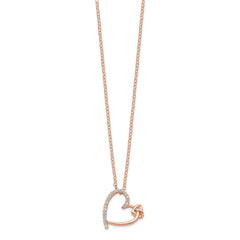 Sterling Silver Polished Rose-tone CZ Heart 18in Necklace QG6022-18