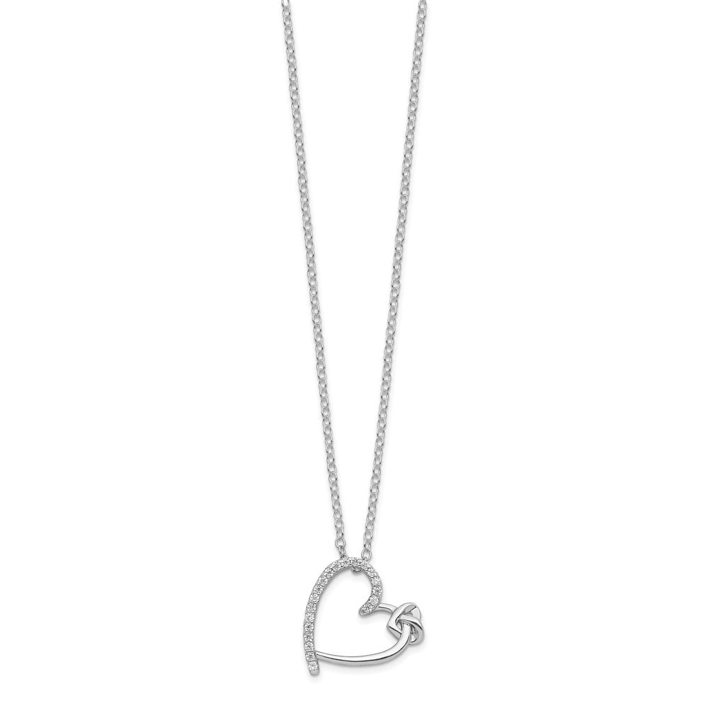 Sterling Silver Polished Rhodium-plated CZ Heart 18in Necklace QG6023-18