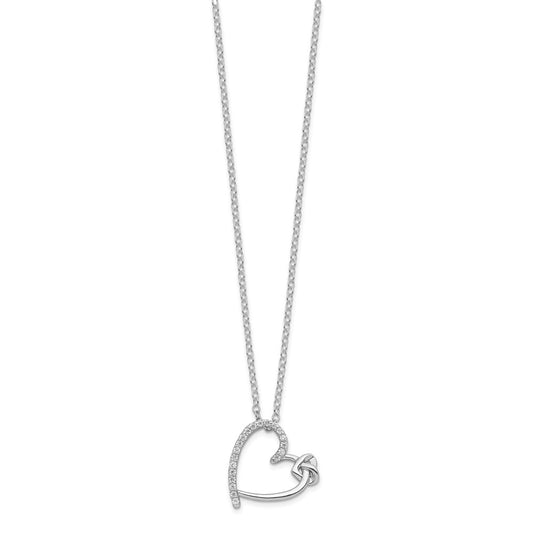 Sterling Silver Polished Rhodium-plated CZ Heart 18in Necklace QG6023-18