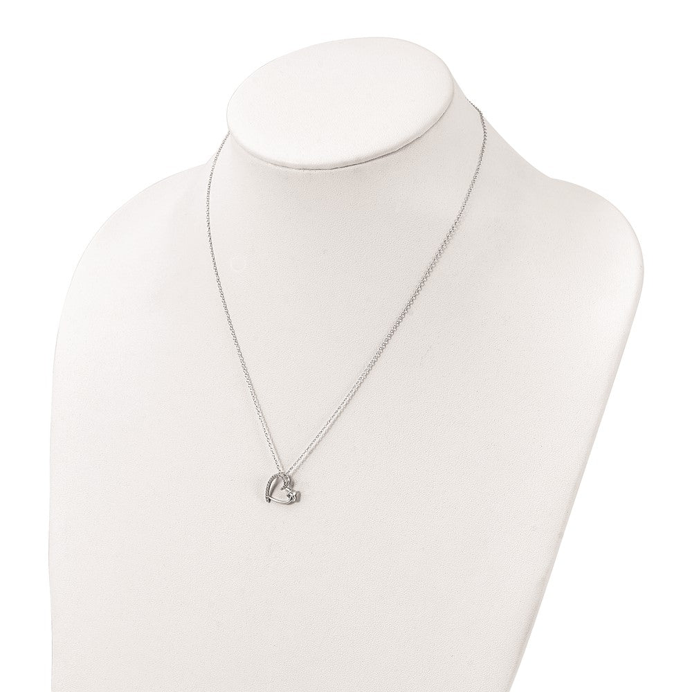 Sterling Silver Polished Rhodium-plated CZ Heart 18in Necklace QG6023-18